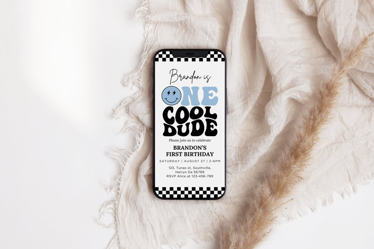 One Cool Dude Birthday Invitation Digital, Editable Birthday Invitation One Cool Dude invite Boys first birthday invitation, Evite, 0673