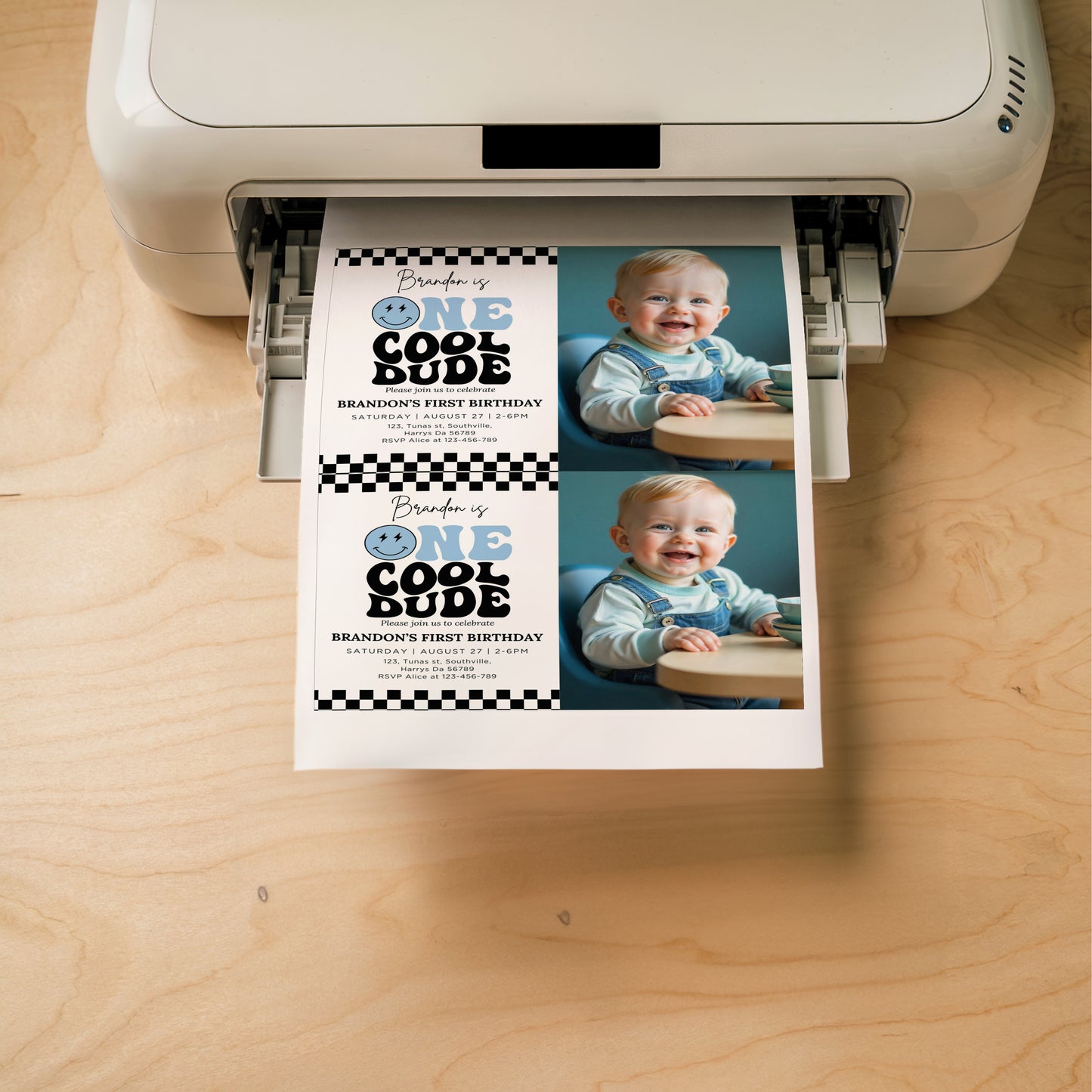 One Cool Dude Blue Birthday Invitation Digital, Editable Birthday Invitation One Cool Dude invite Boys Sage Green first birthday invitation, Evite, 0673