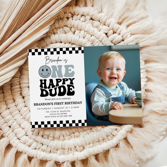One Happy Dude Birthday Invitation Photo One Happy Dude Editable Birthday Invite One Happy Dude Evite Boys first birthday invitation 0634