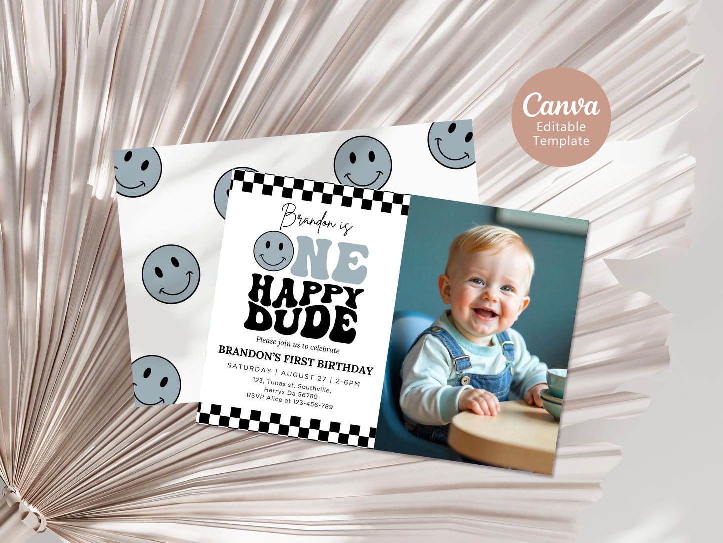 One Happy Dude Birthday Invitation Photo One Happy Dude Editable Birthday Invite One Happy Dude Evite Boys first birthday invitation 0634
