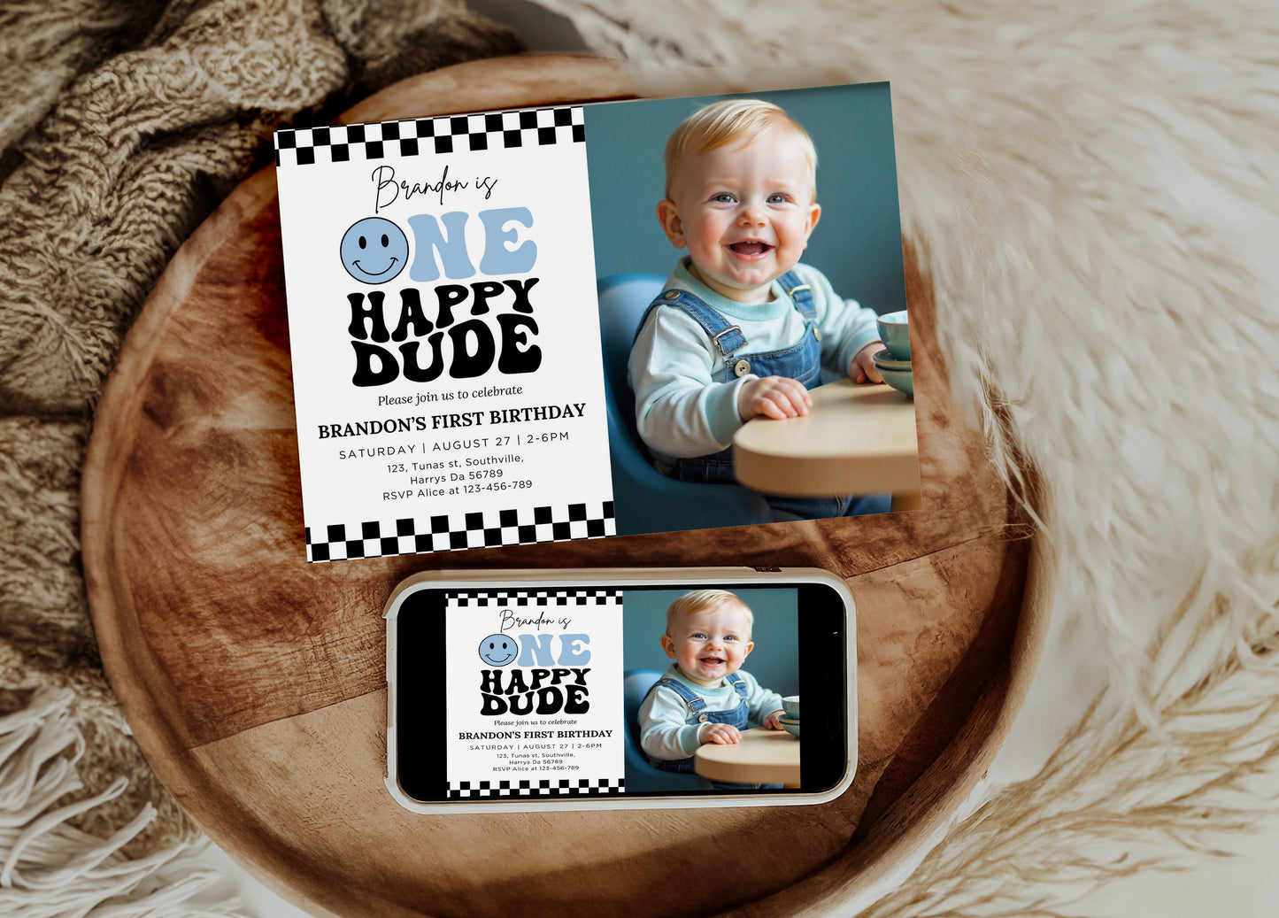One Happy Dude Birthday Invitation Photo One Happy Dude Editable Birthday Invite One Happy Dude Evite Boys first birthday invitation 0637
