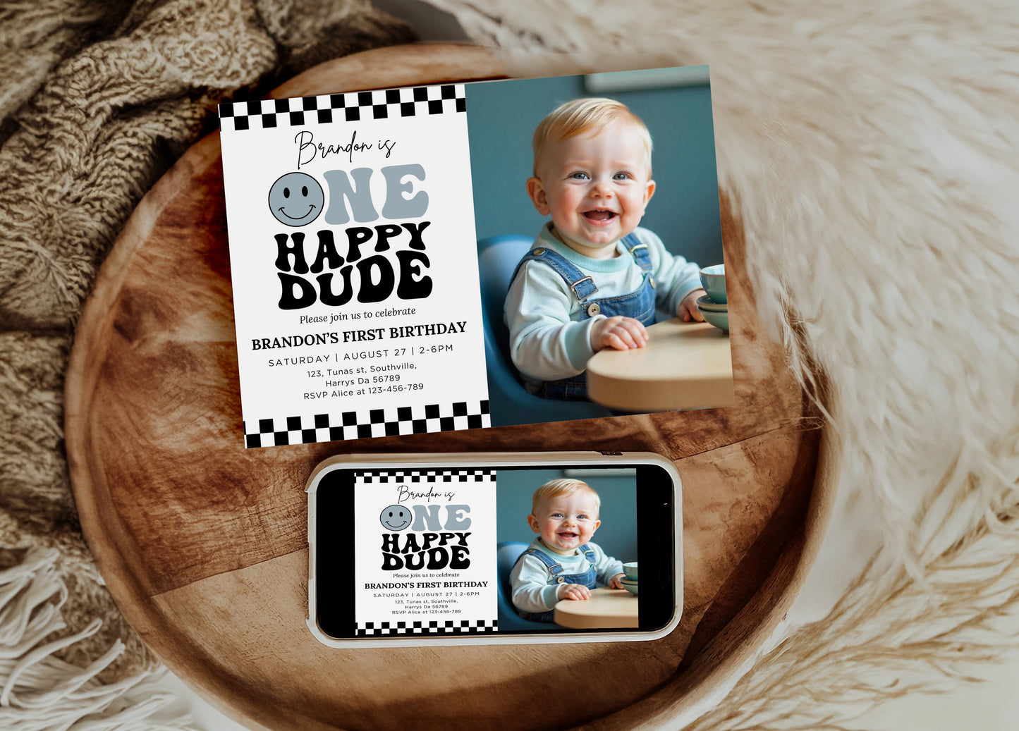 One Happy Dude Birthday Invitation Photo One Happy Dude Editable Birthday Invite One Happy Dude Evite Boys first birthday invitation 0634