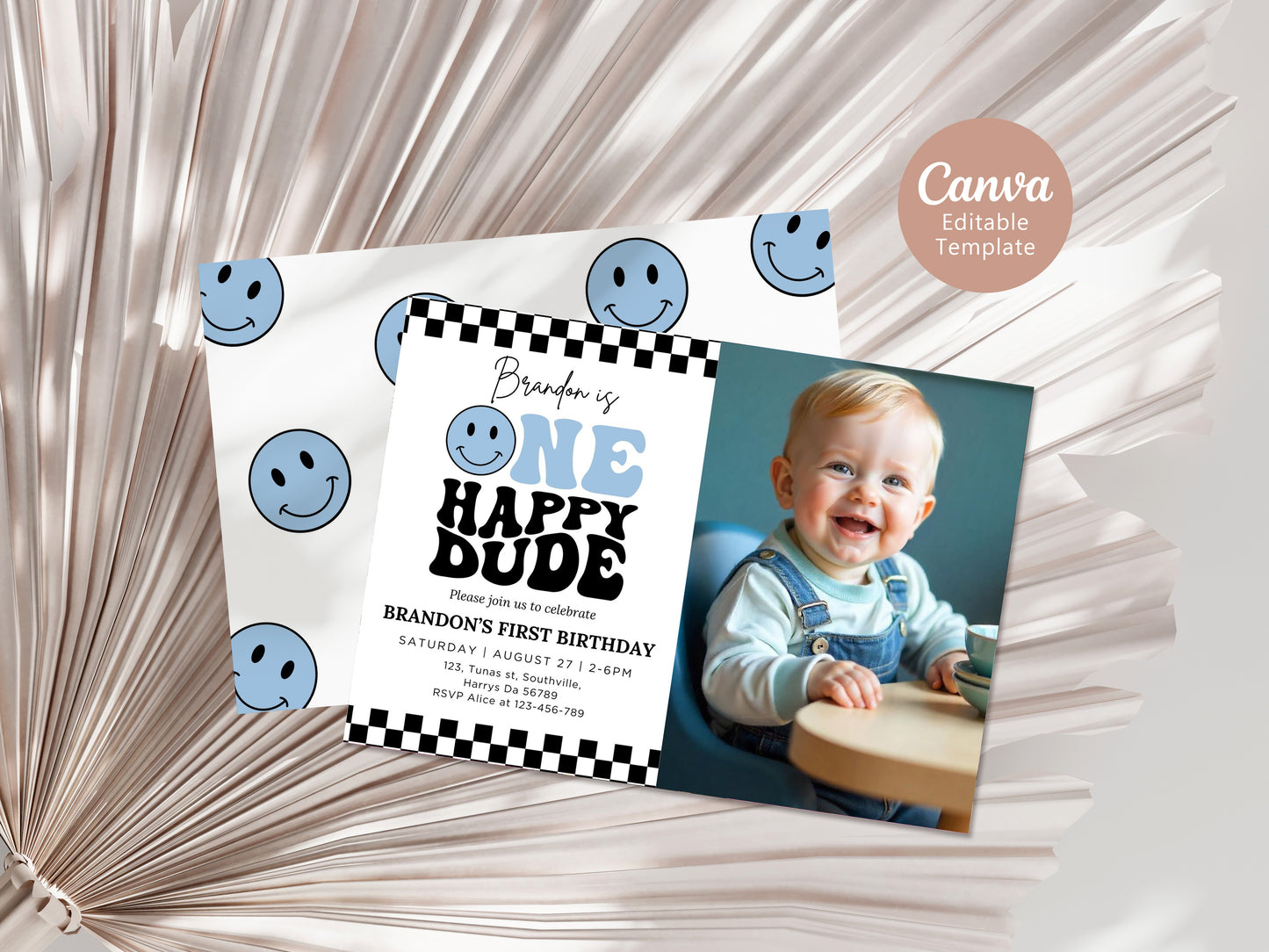 One Happy Dude Birthday Invitation Photo One Happy Dude Editable Birthday Invite One Happy Dude Evite Boys first birthday invitation 0637
