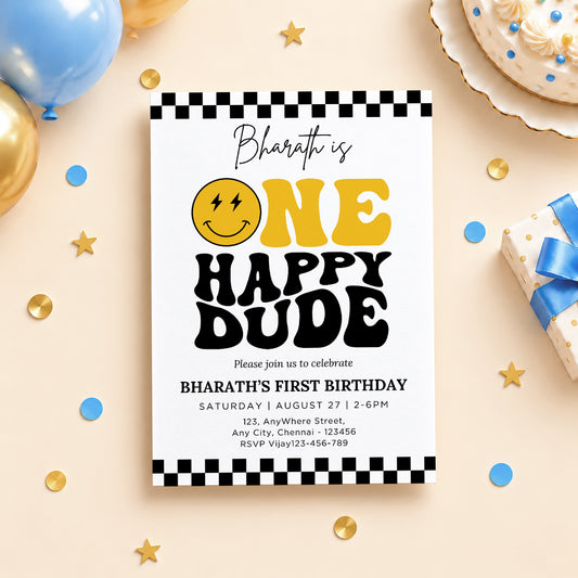 One Happy Dude 1st Birthday Invitation | Digital & Printed