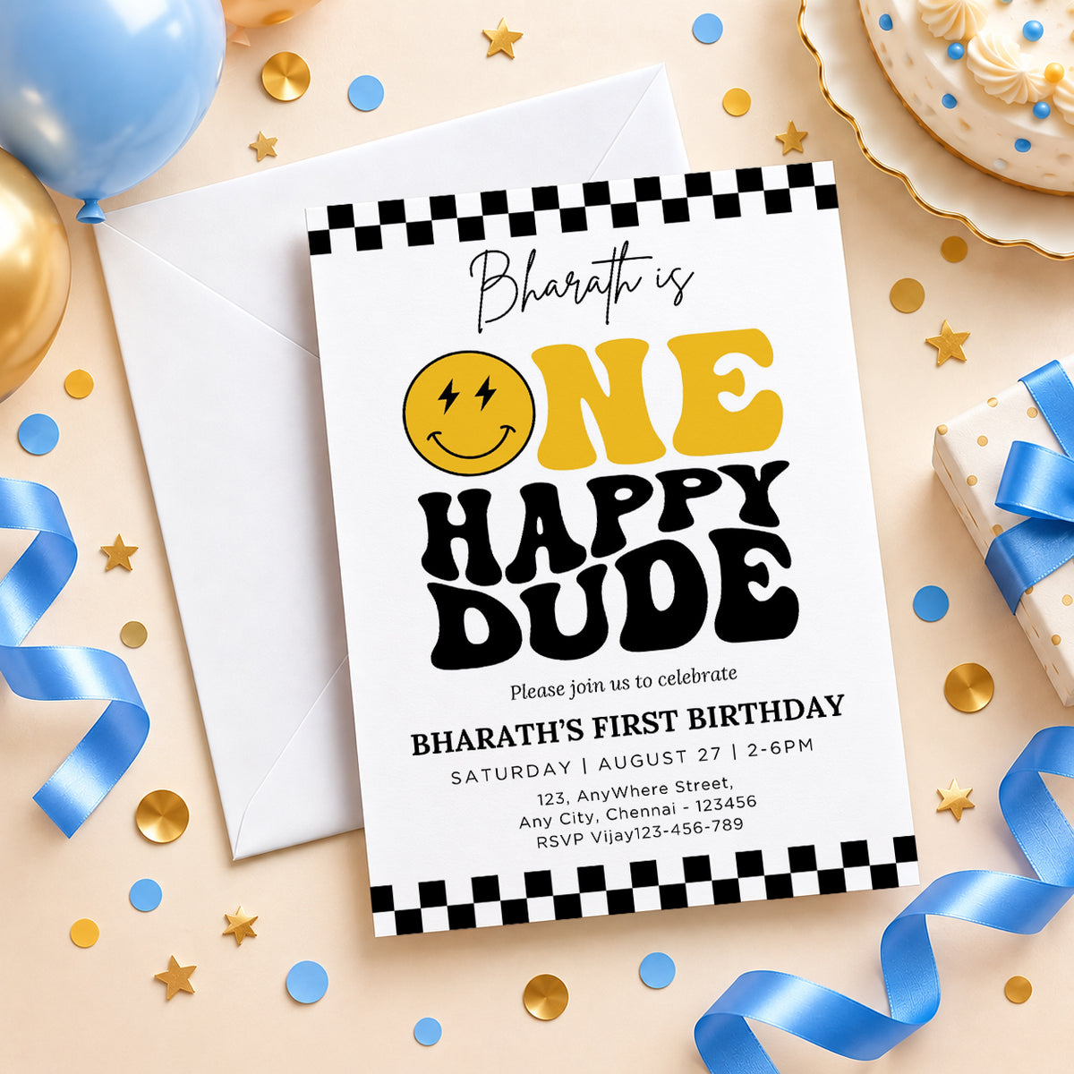 One Happy Dude 1st Birthday Invitation | Digital & Printed