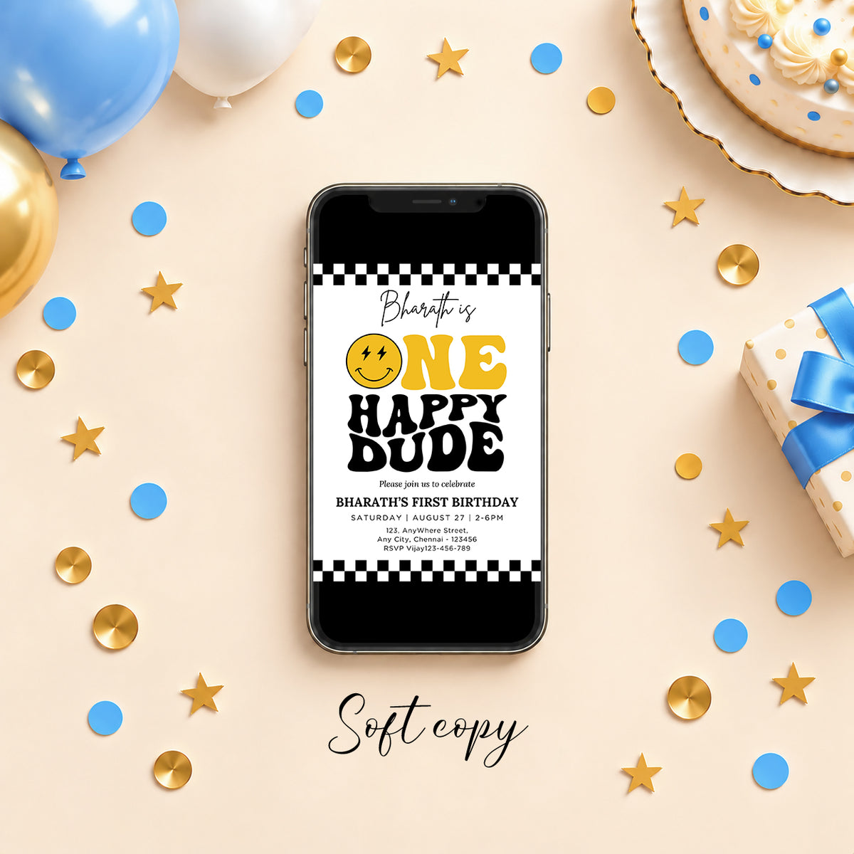 One Happy Dude 1st Birthday Invitation | Digital & Printed