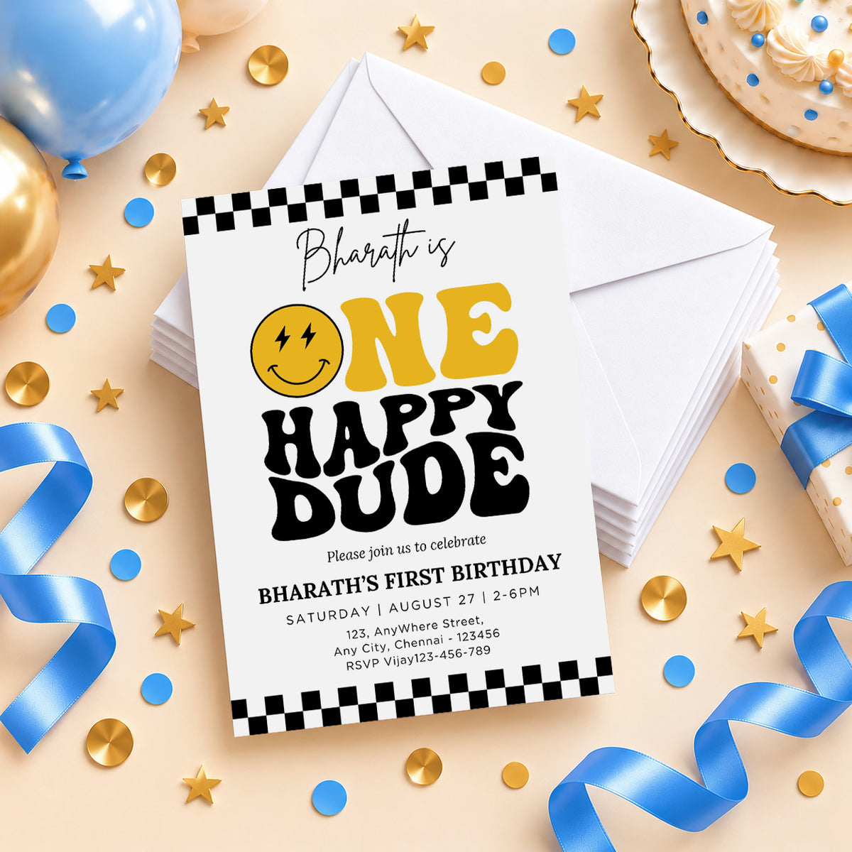 One Happy Dude 1st Birthday Invitation | Digital & Printed