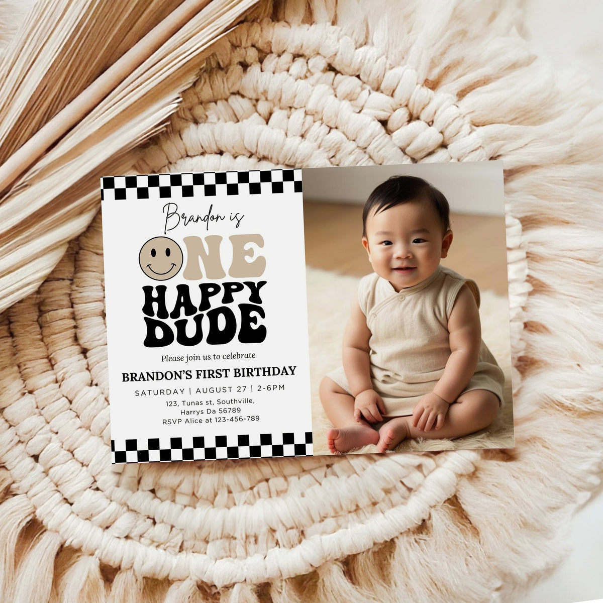 One Happy Dude Birthday Invitation Digital, Editable Birthday Invitation One Happy Dude invite Boys first birthday invitation, Evite, 0638