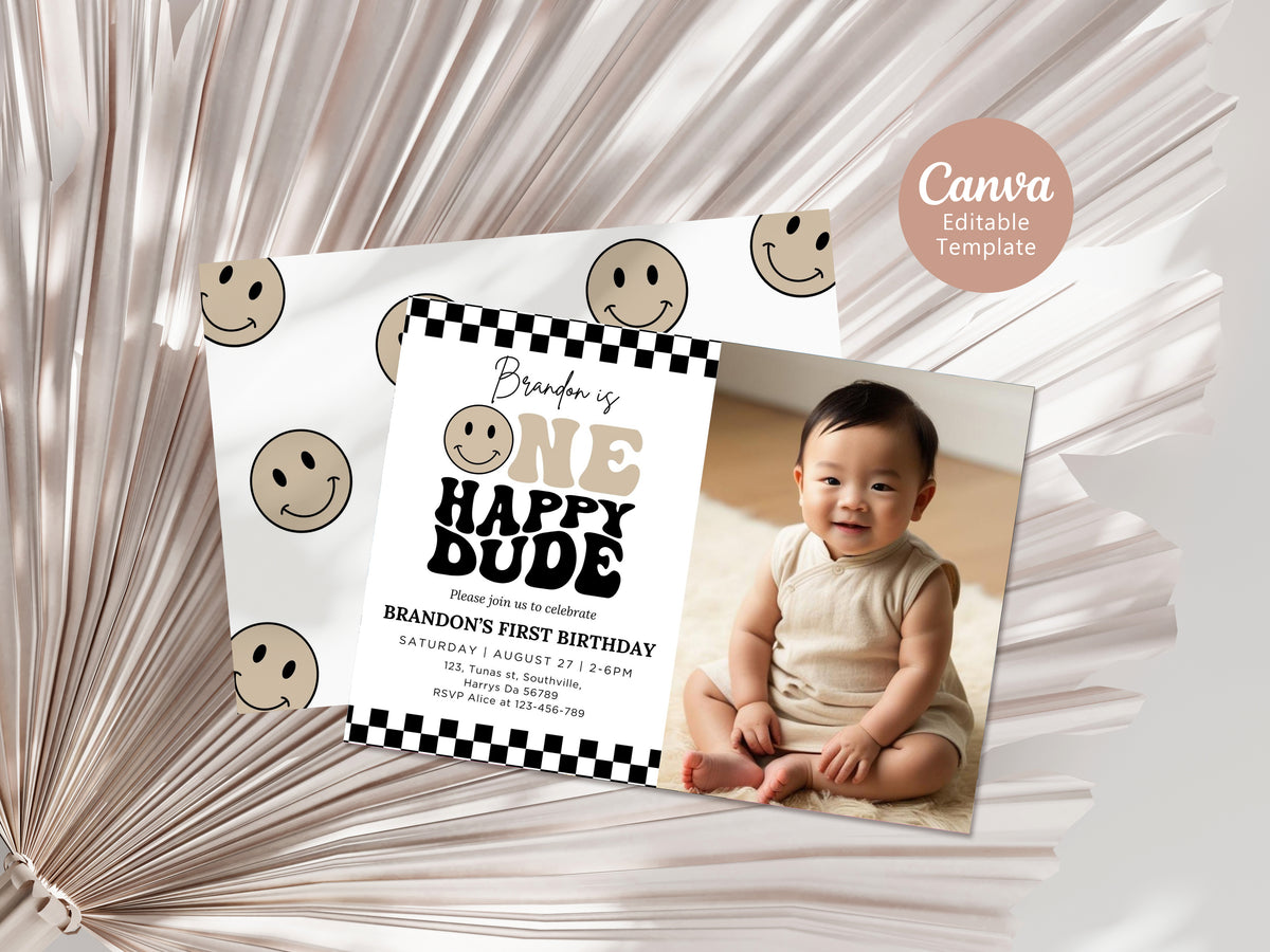 One Happy Dude Birthday Invitation Digital, Editable Birthday Invitation One Happy Dude invite Boys first birthday invitation, Evite, 0638