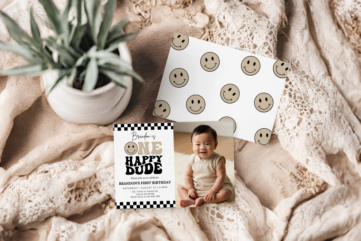One Happy Dude Birthday Invitation Digital, Editable Birthday Invitation One Happy Dude invite Boys first birthday invitation, Evite, 0638
