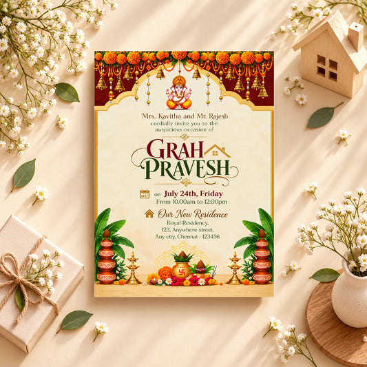 Ornate Ganesha Housewarming Invitation | Digital & Printed