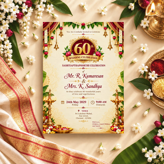 Ornate Indian 60th Wedding Anniversary Invitation | Sashtiapthapoorthi
