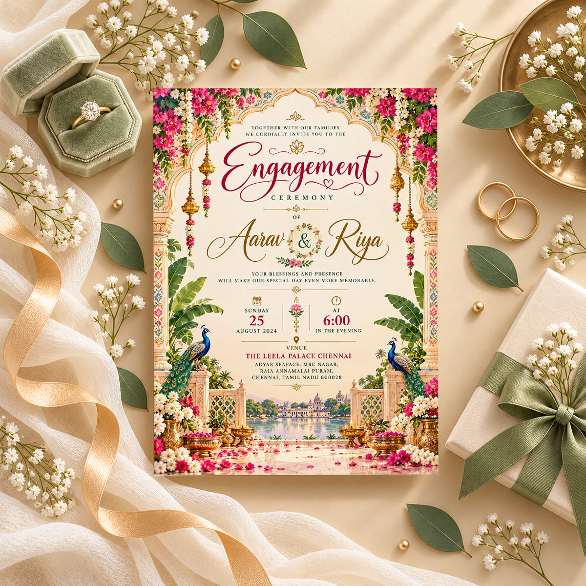 Ornate Indian Engagement Invitation | Digital & Printed