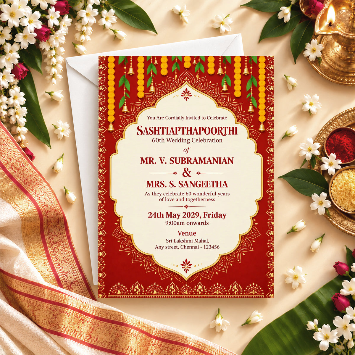 Ornate Maroon 60th Wedding Invitation | Digital & Printed