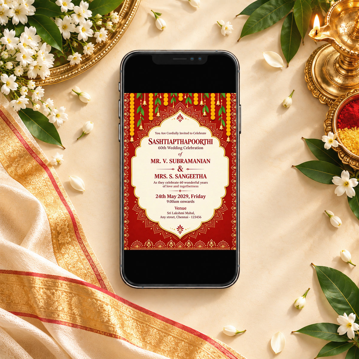Ornate Maroon 60th Wedding Invitation | Digital & Printed
