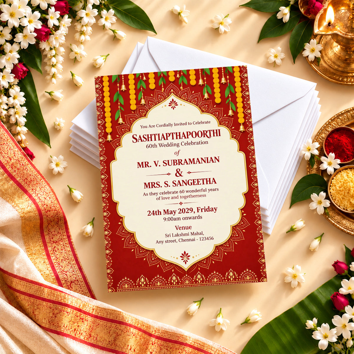 Ornate Maroon 60th Wedding Invitation | Digital & Printed