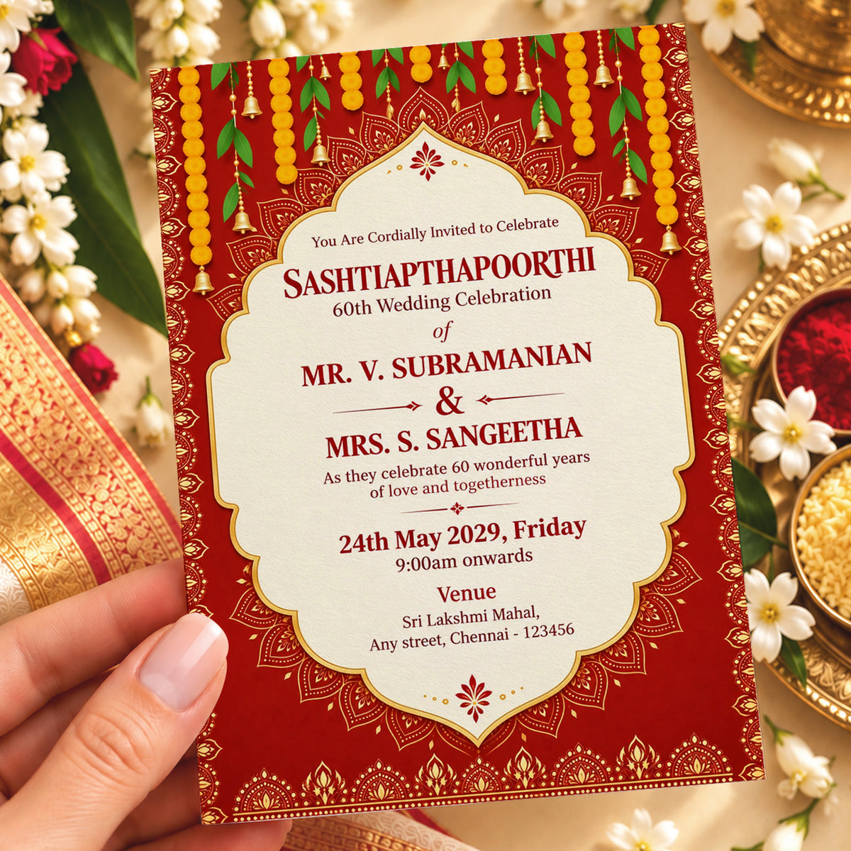 Ornate Maroon 60th Wedding Invitation | Digital & Printed