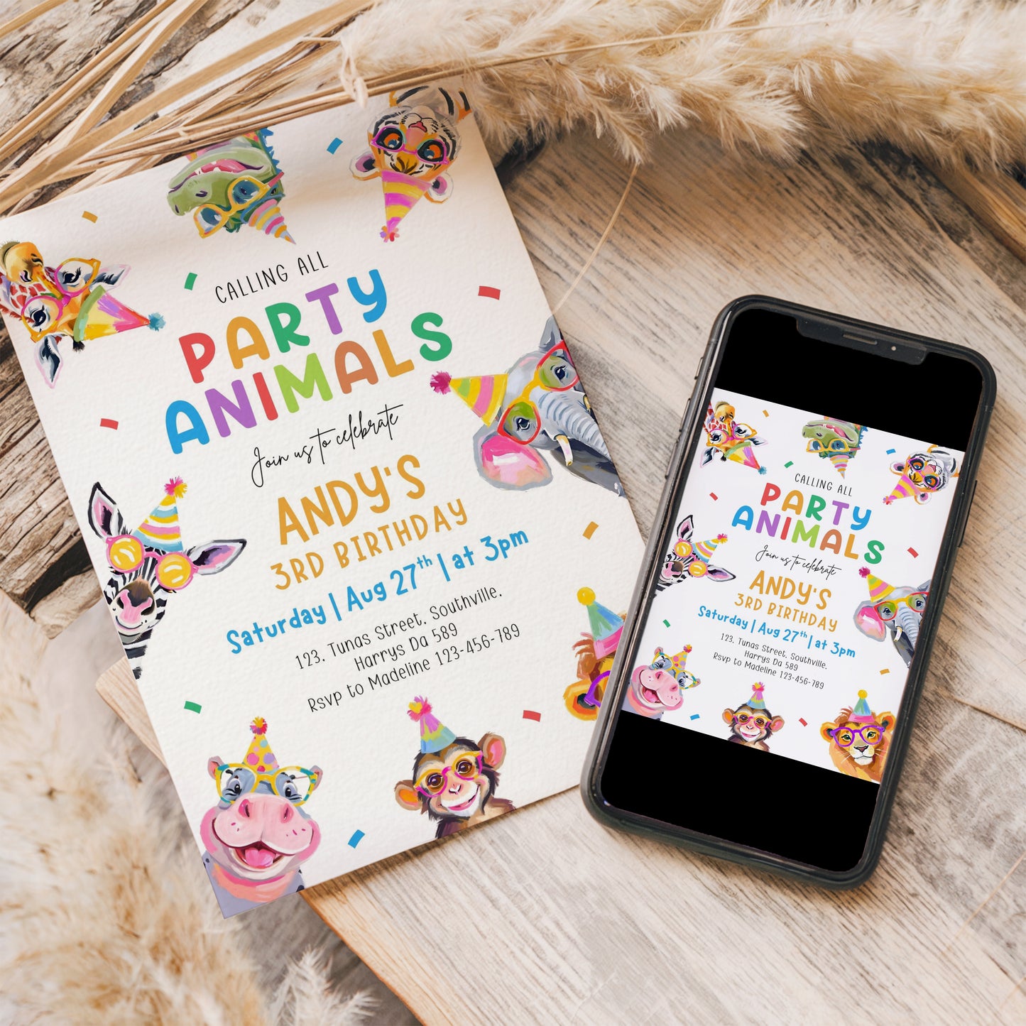 Party Animals Birthday Invitation Template, Printable Invitation, Boy Birthday, Evite, Digital Invite,  - 0704