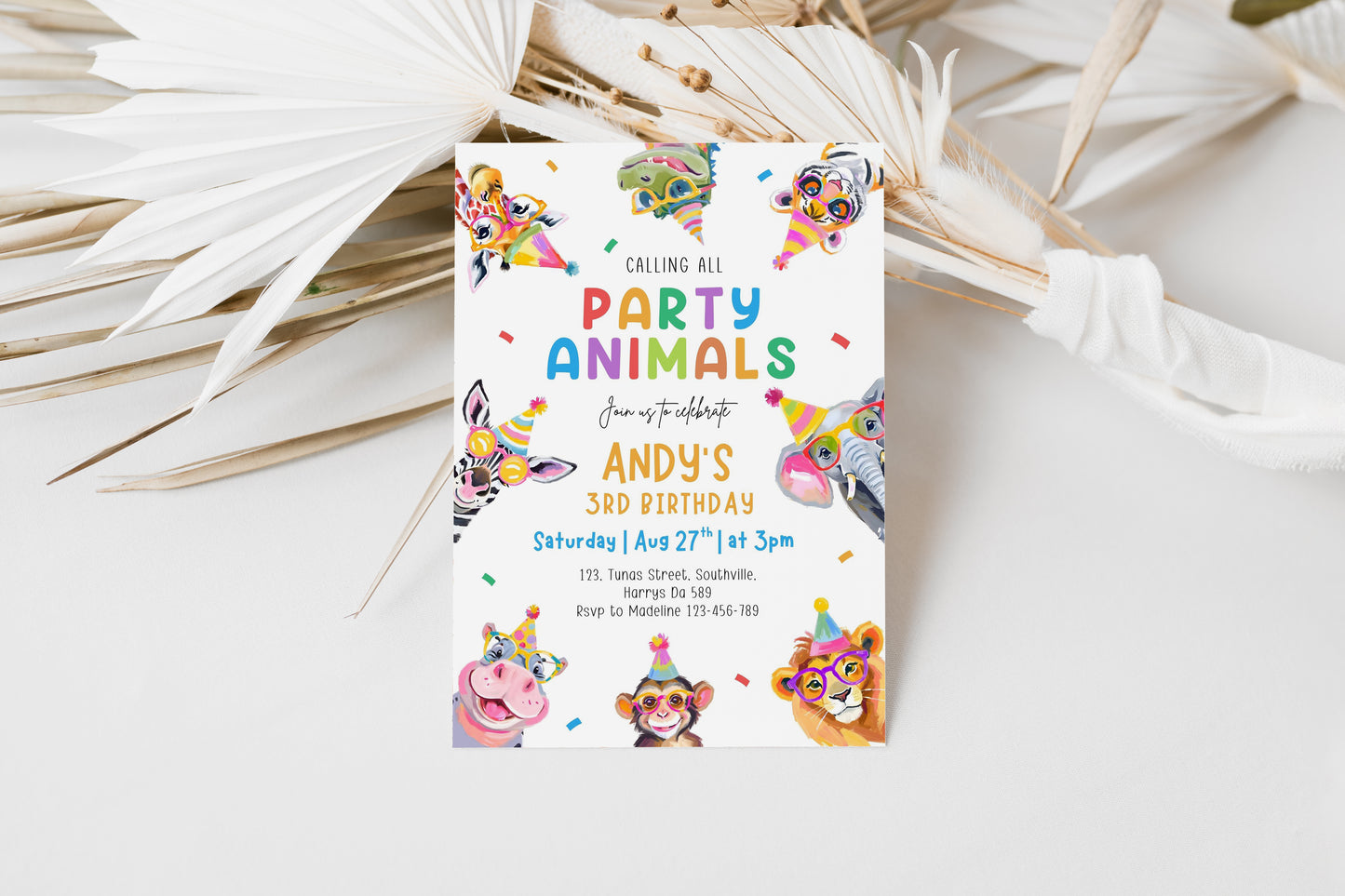 Party Animals Birthday Invitation Template, Printable Invitation, Boy Birthday, Evite, Digital Invite,  - 0704