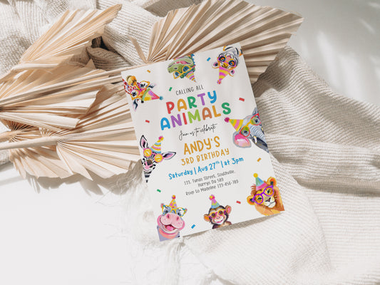 Party Animals Birthday Invitation Template, Printable Invitation, Boy Birthday, Evite, Digital Invite,  - 0704