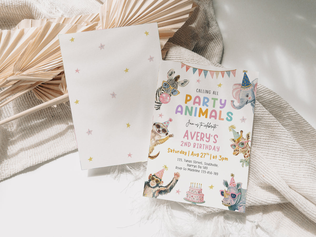 Party Animals Birthday Invitation Template, Printable Invitation, Girl Birthday, Evite, Digital Invite,  - 0705