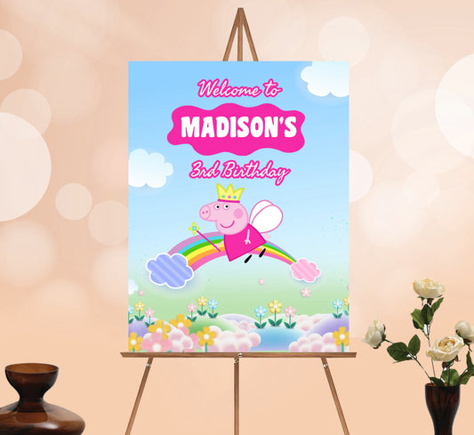 Peppa Pig Welcome Sign, Printable Sign Board, Girl Birthday, Digital Download, Edit yourself, Corjl 0059
