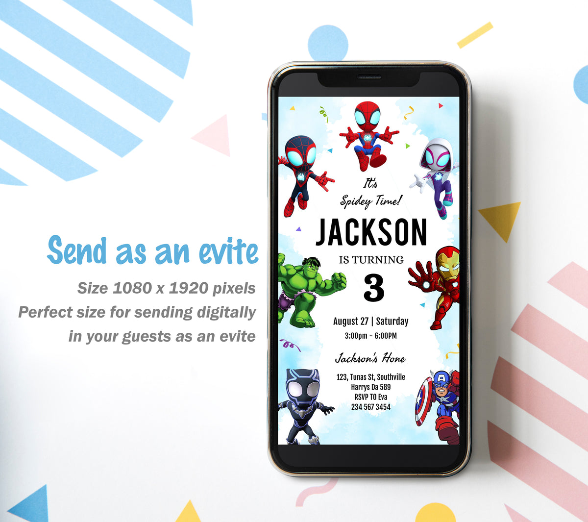 Superhero Birthday Invitation Template, Boy Birthday, Evite, Digital Invite,  0288