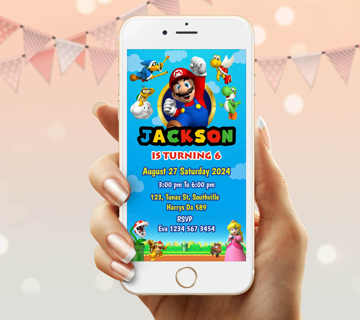 Super Mario Birthday Invitation Template, Boy Birthday, Evite, Digital Invite,  0135