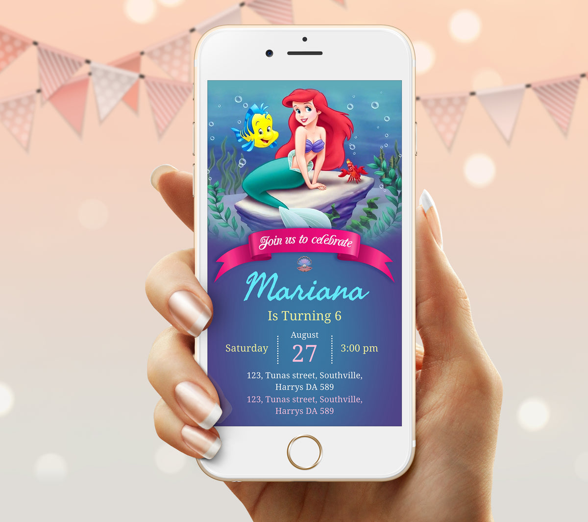 Mermaid Birthday Invitation Template, Girl Birthday, Evite, Digital Invite, 0146