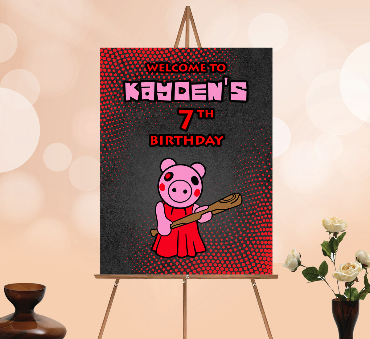 Piggy Roblox Welcome Sign, Printable Sign Board, Girl Birthday, Digital Download, Edit yourself, Corjl 0106