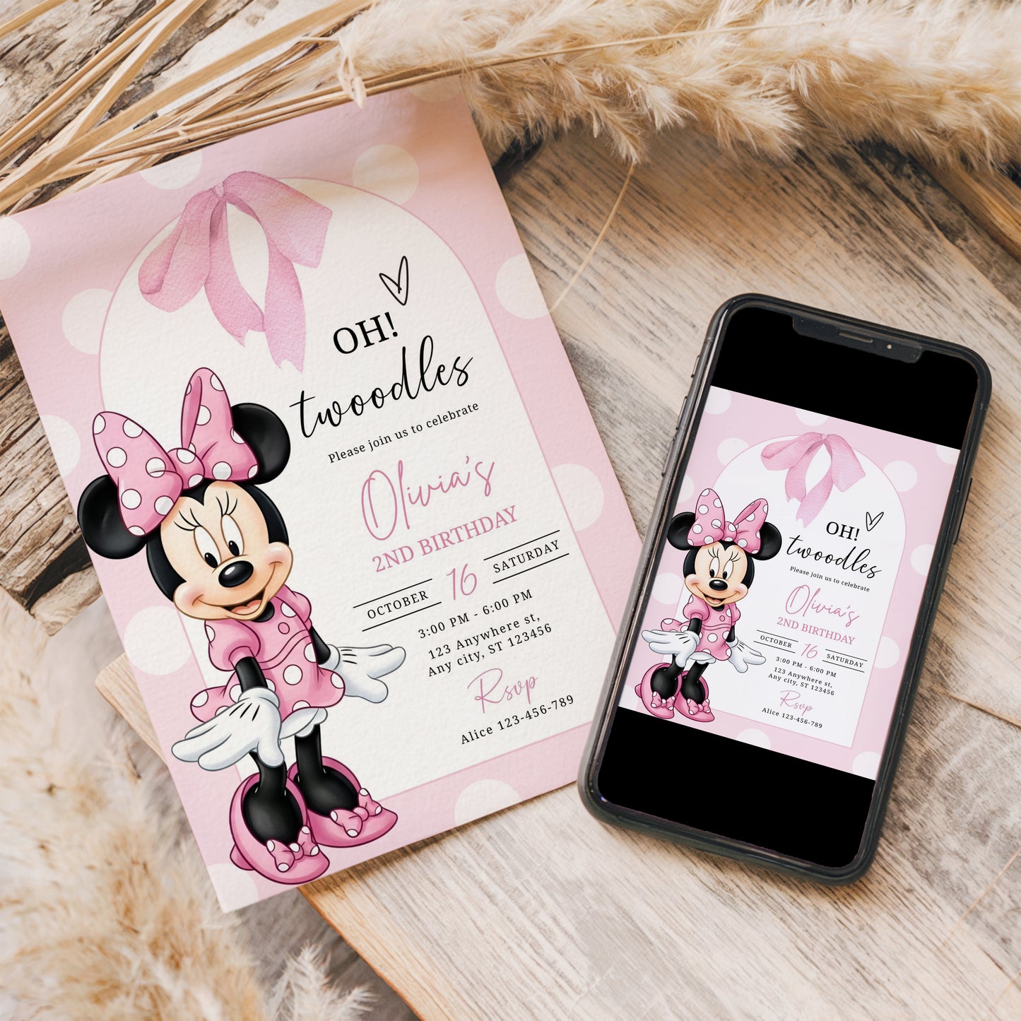 Minnie Birthday Invitation, Boho Minnie Invite Template, Birthday Template, Minnie Birthday Invite 0714