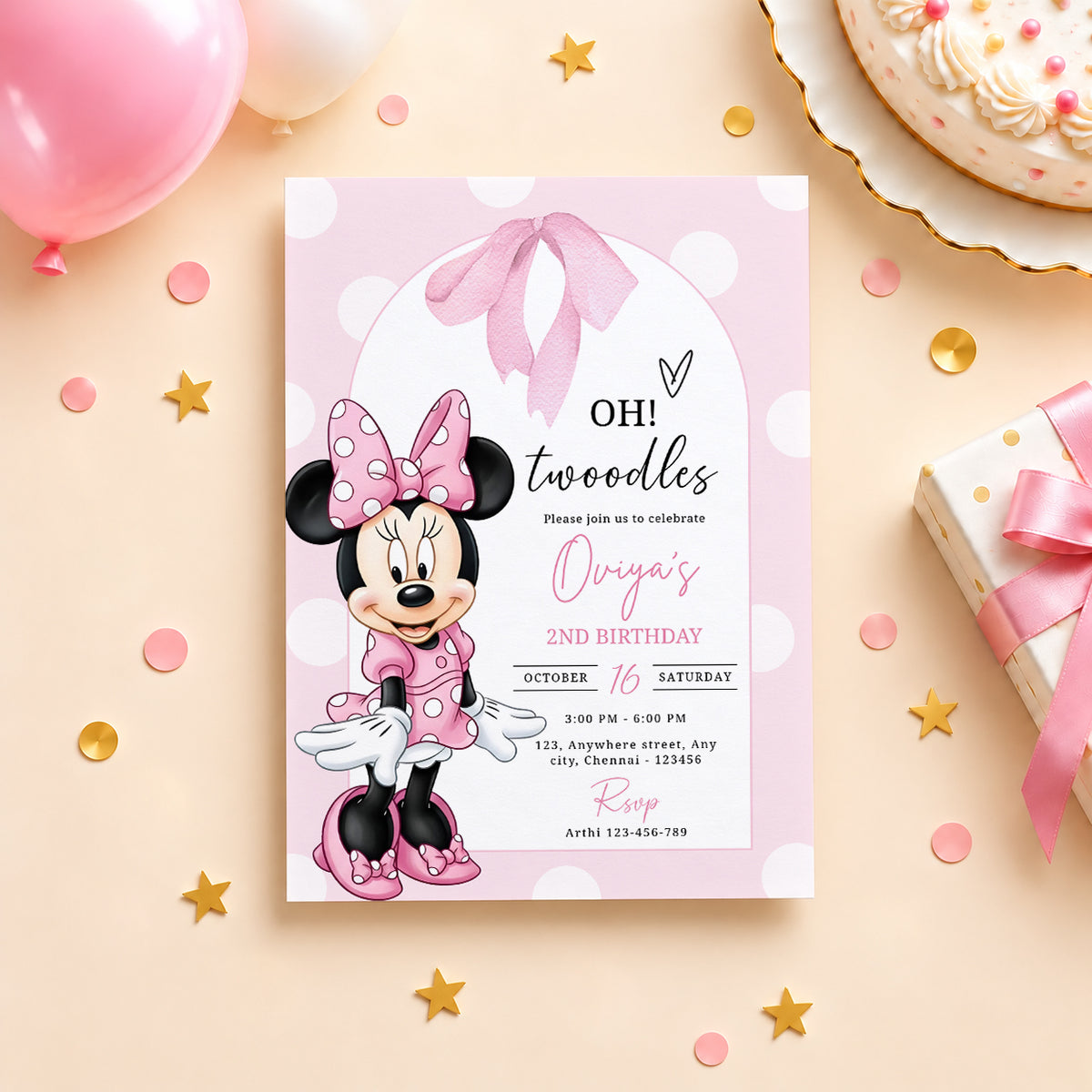Pink Minnie Mouse Birthday Invitation | Digital & Printed