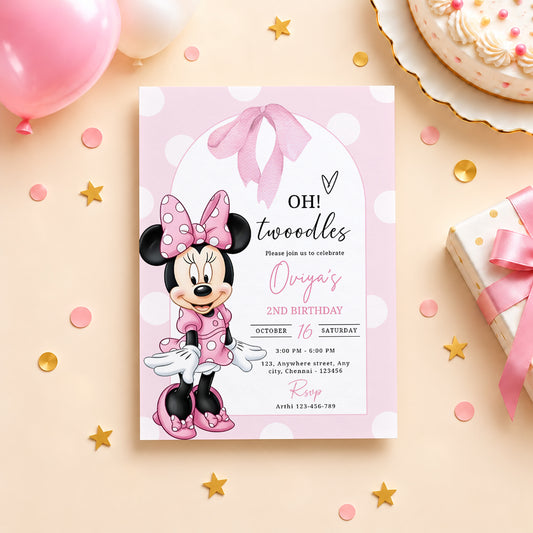 Pink Minnie Mouse Birthday Invitation | Digital & Printed