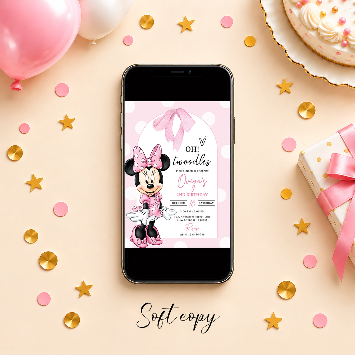 Pink Minnie Mouse Birthday Invitation | Digital & Printed
