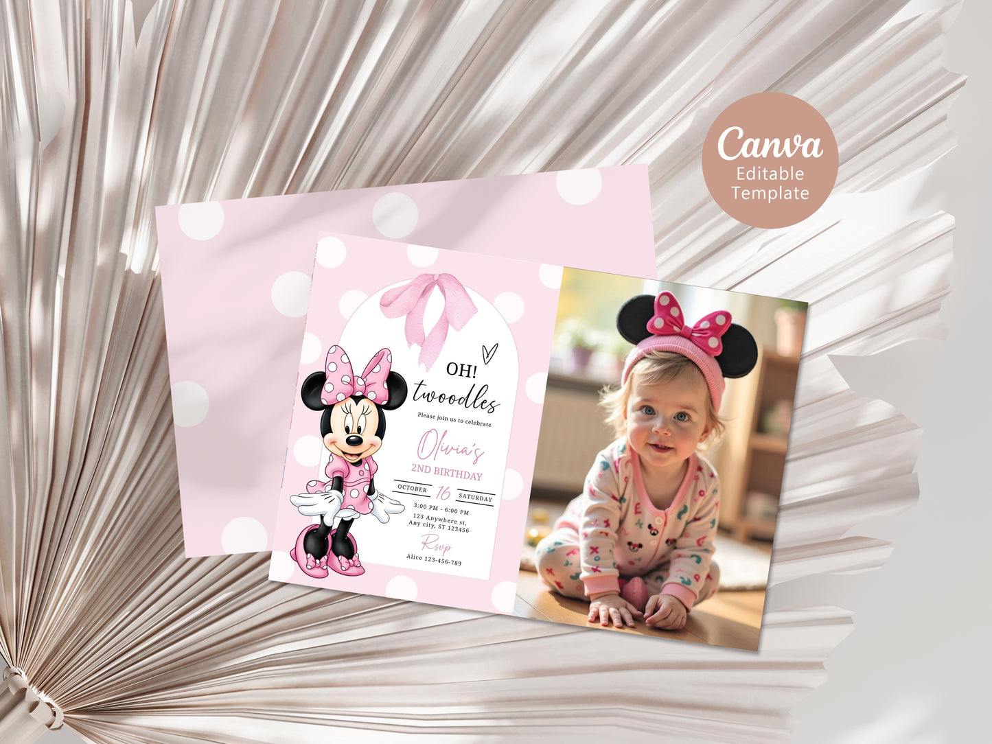 Minnie Mouse Photo Birthday Invitation Template, Printable Photo Invitation, Girl Birthday, Evite, Digital Invite, 0714