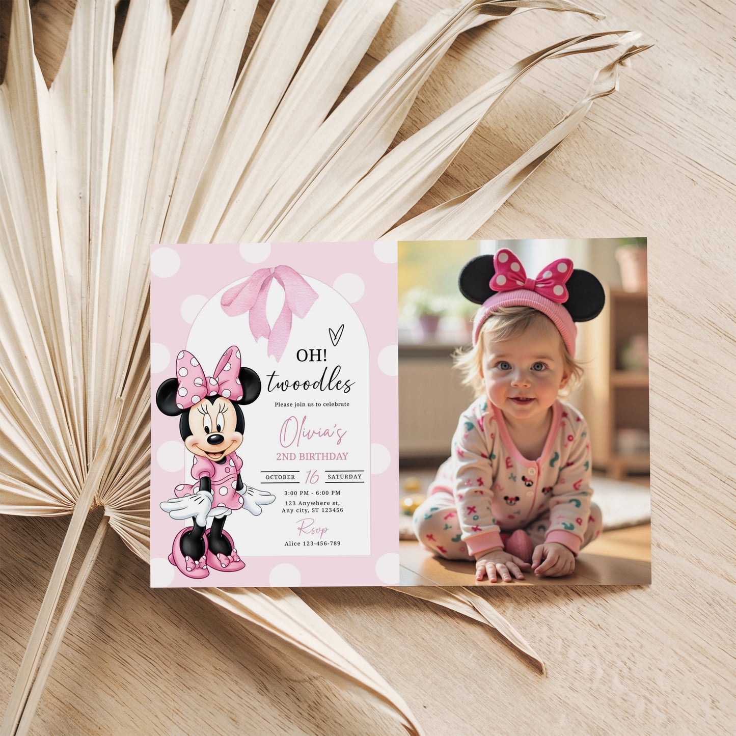 Minnie Mouse Photo Birthday Invitation Template, Printable Photo Invitation, Girl Birthday, Evite, Digital Invite, 0714