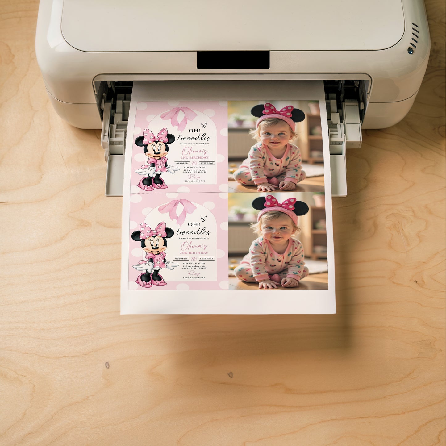 Minnie Mouse Photo Birthday Invitation Template, Printable Photo Invitation, Girl Birthday, Evite, Digital Invite, 0714