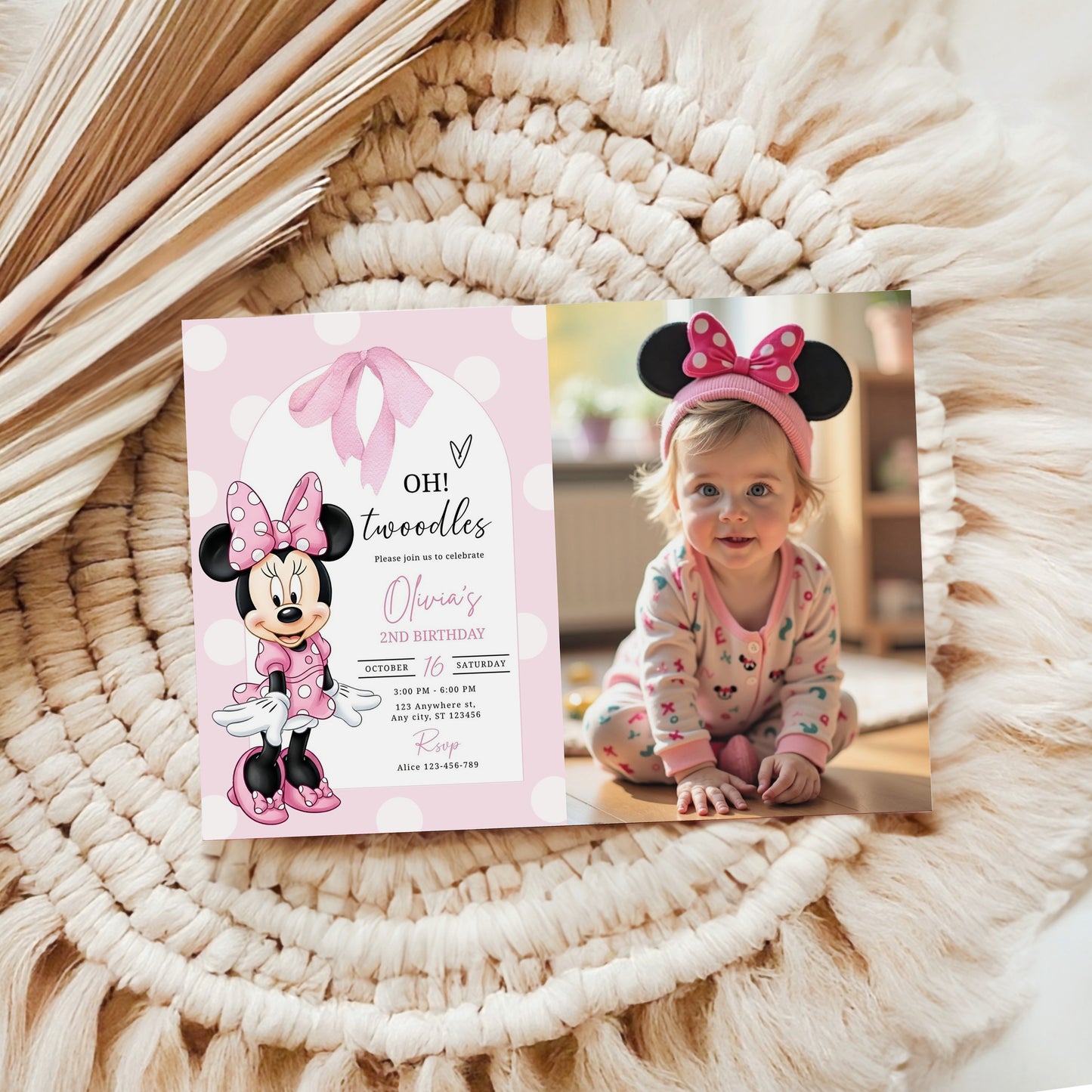 Minnie Mouse Photo Birthday Invitation Template, Printable Photo Invitation, Girl Birthday, Evite, Digital Invite, 0714