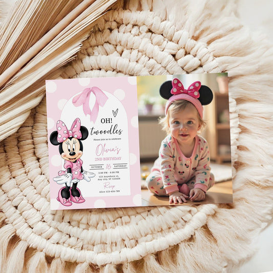Minnie Mouse Photo Birthday Invitation Template, Printable Photo Invitation, Girl Birthday, Evite, Digital Invite, 0714