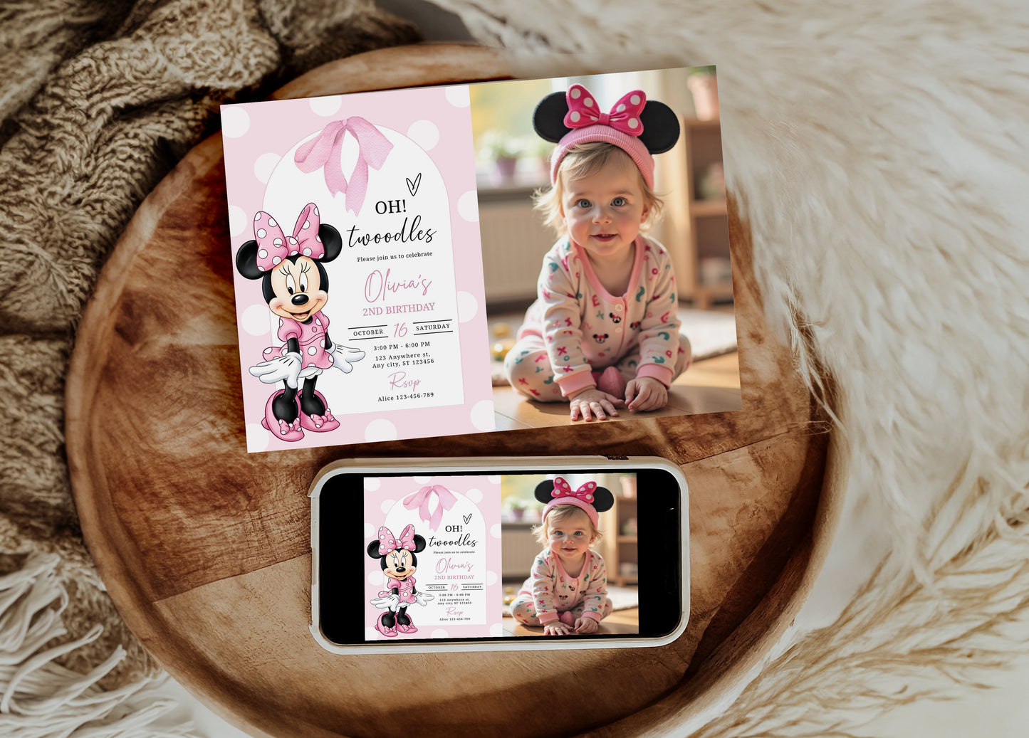 Minnie Mouse Photo Birthday Invitation Template, Printable Photo Invitation, Girl Birthday, Evite, Digital Invite, 0714