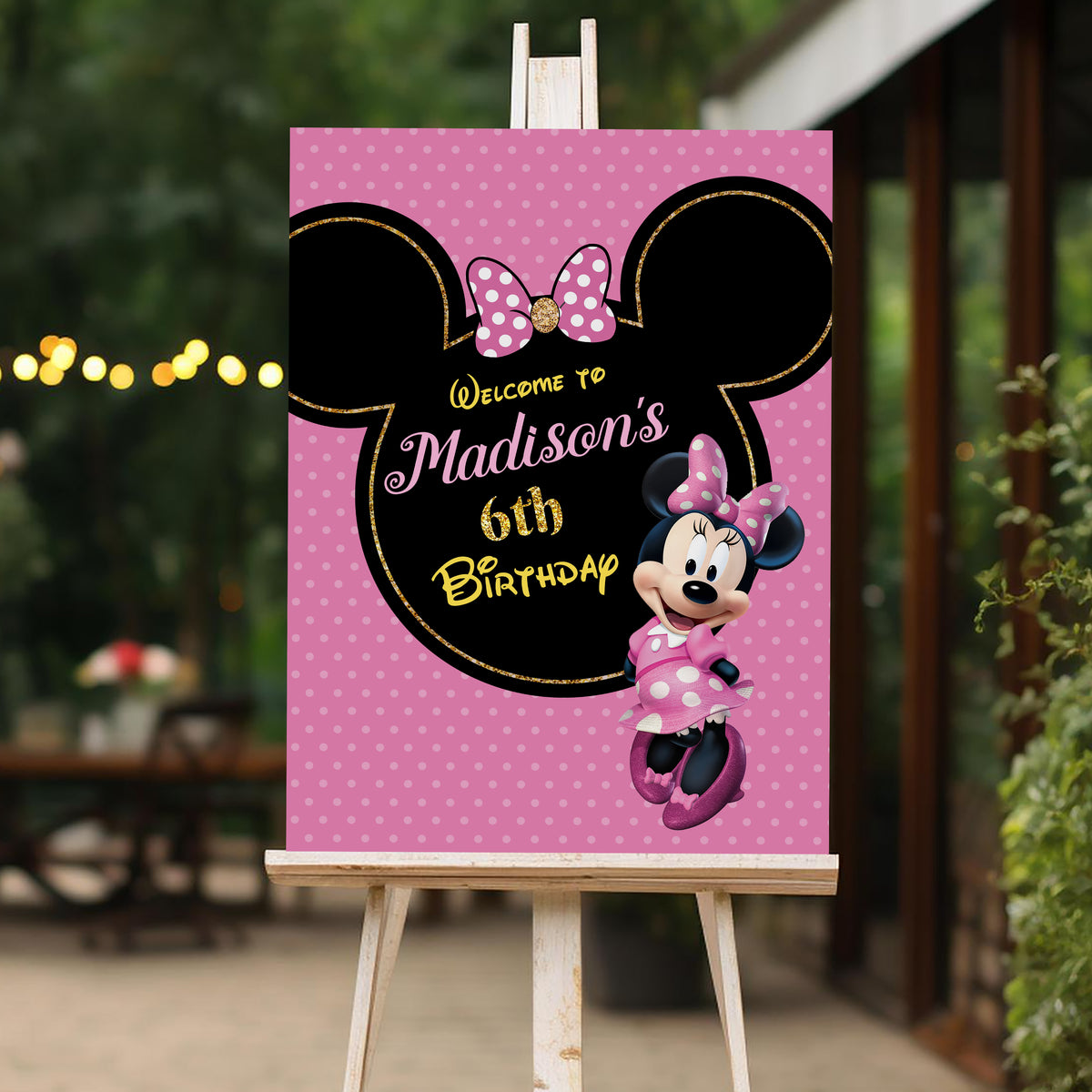 Pink Minnie Birthday Welcome Sign, Printable Sign Board, Girl Birthday, Digital Download, Edit yourself, Corjl 0147