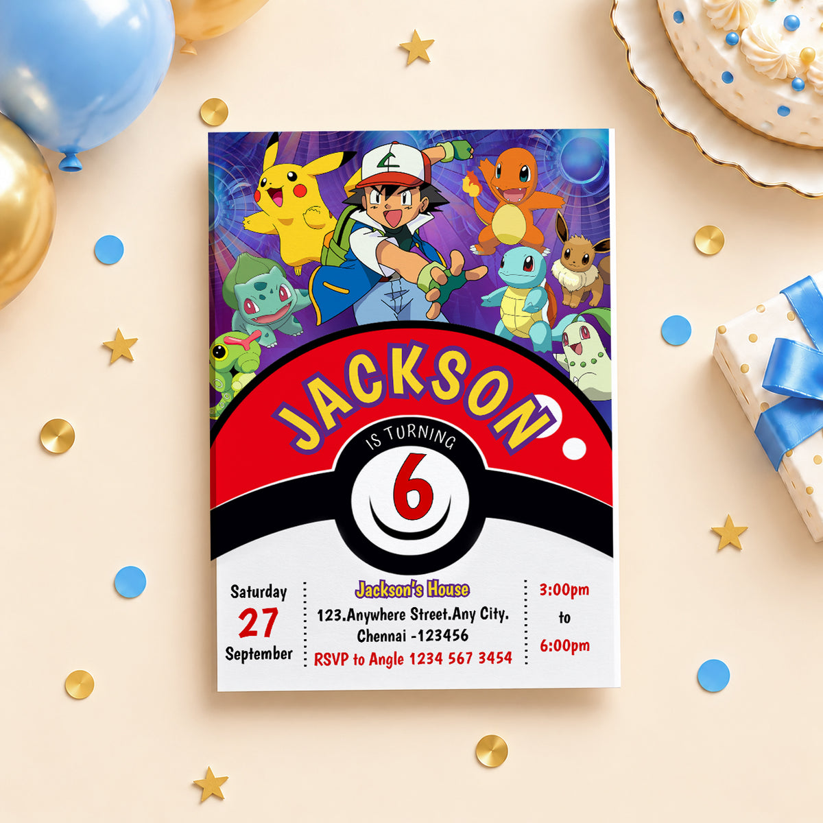 Pokemon Birthday Invitation – Personalized Pokemon Theme Birthday Invite for Kids | Digital & Printed