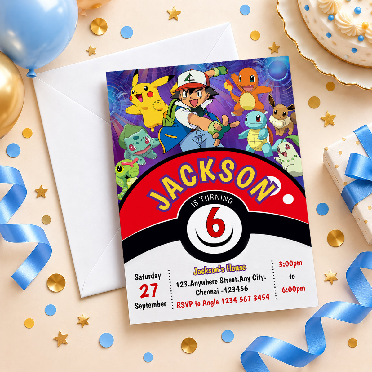 Pokemon Birthday Invitation – Personalized Pokemon Theme Birthday Invite for Kids | Digital & Printed