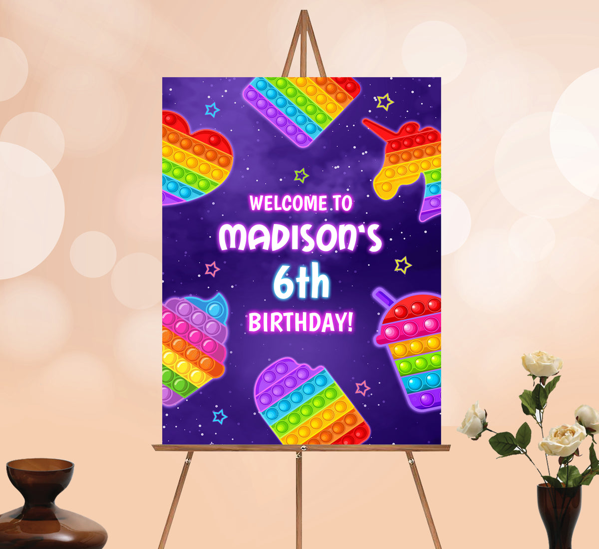 Pop it Welcome Sign, Printable Sign Board, Girl Birthday, Digital Download, Edit yourself, Corjl 0044