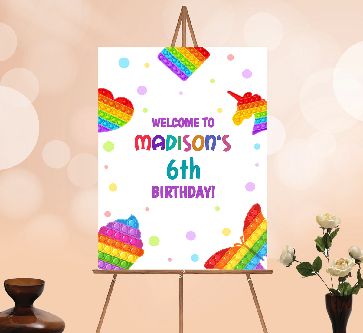 Pop it Welcome Sign, Printable Sign Board, Girl Birthday, Digital Download, Edit yourself, Corjl 0161