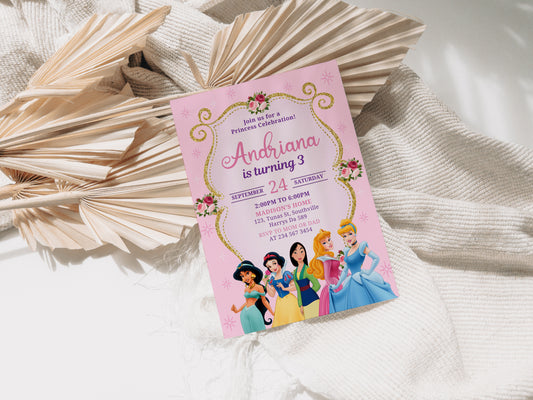 Princess Birthday Invitation Template, Printable Invitation, Girl Birthday, Evite, Digital Invite, - 0020