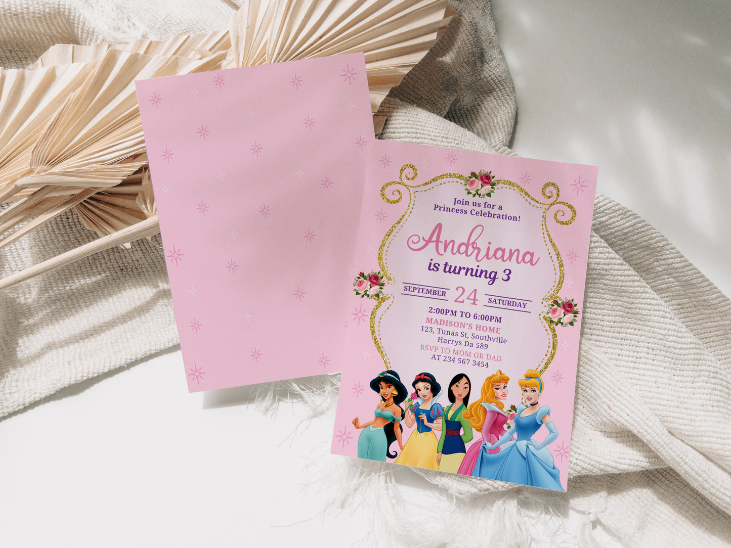 Princess Birthday Invitation Template, Printable Invitation, Girl Birthday, Evite, Digital Invite, - 0020