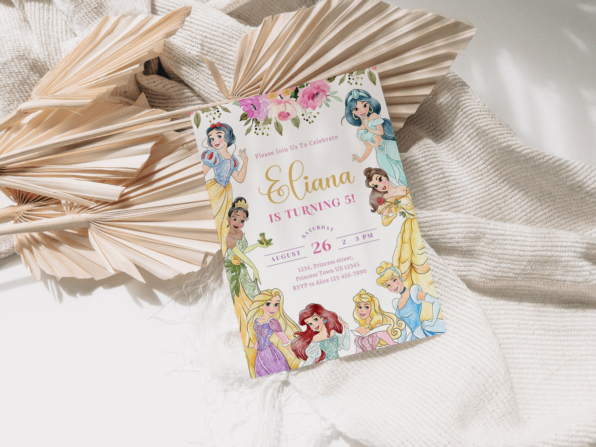 Princess Birthday Invitation Template, Printable Invitation, Girl Birthday, Evite, Digital Invite, - 0722