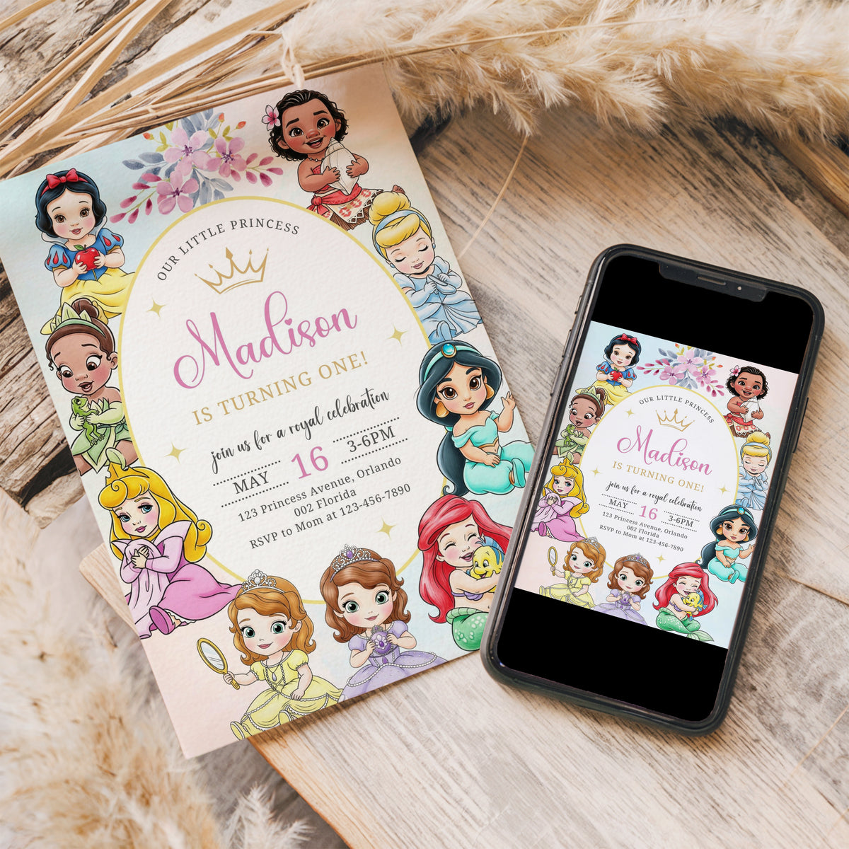 Editable Princess Invitation, Royal Princess 1st Birthday Invite, Girl Princess Theme, Princess Party Invite Digital Download, Evite 0666