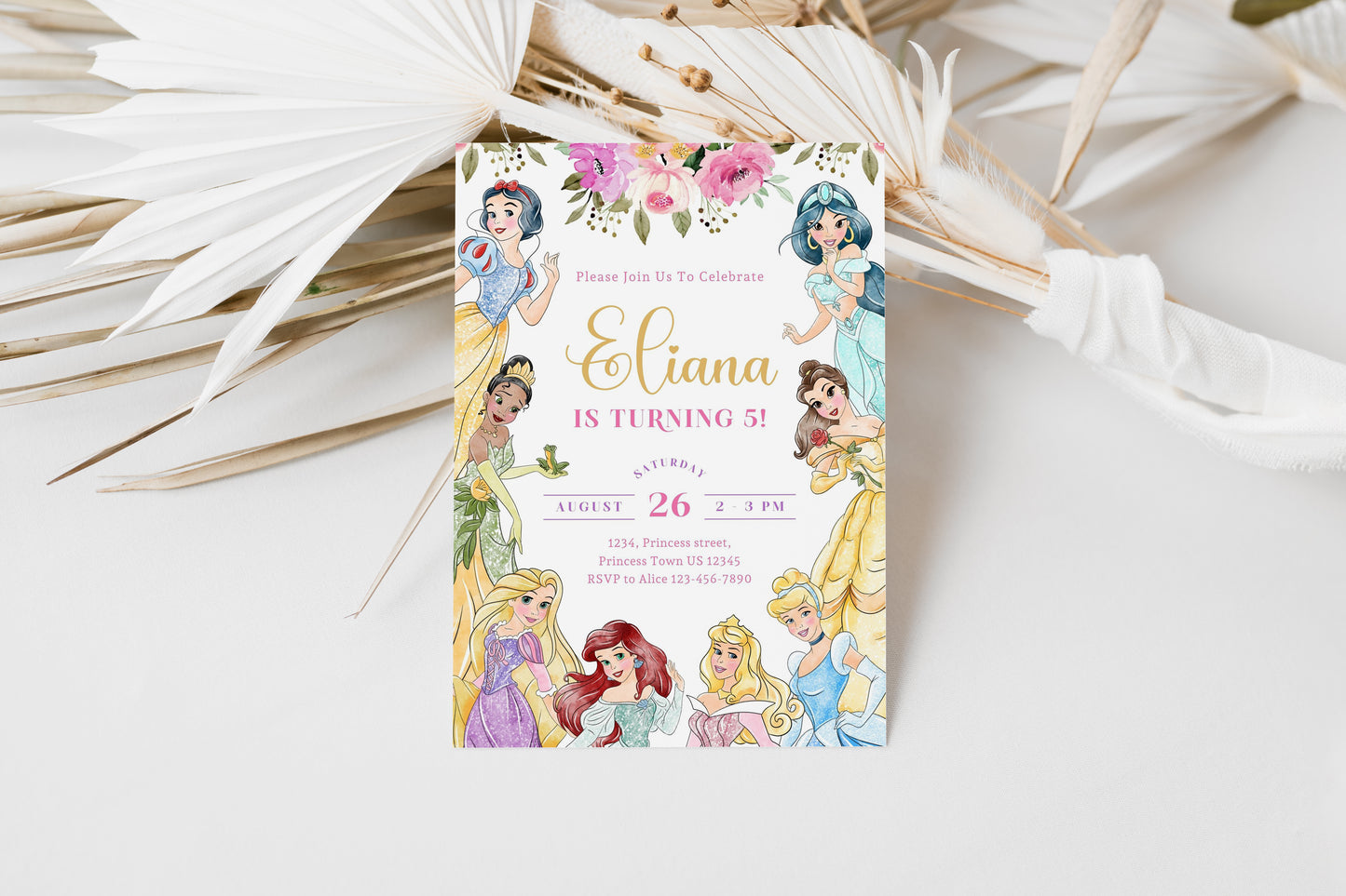 Princess Birthday Invitation Template, Printable Invitation, Girl Birthday, Evite, Digital Invite, - 0722